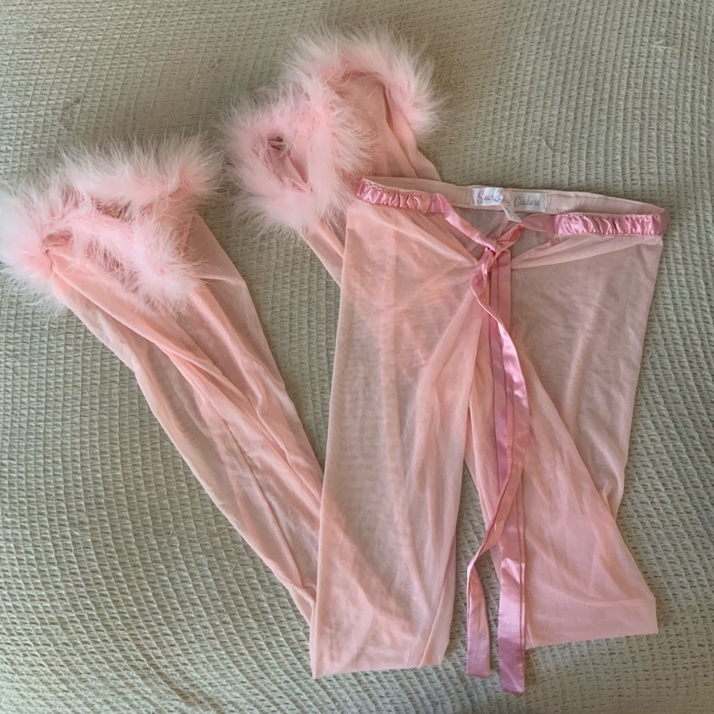 New Sparkl Fairy Couture Glamorous Bells Pink Feather Festival Flare Pants Rave